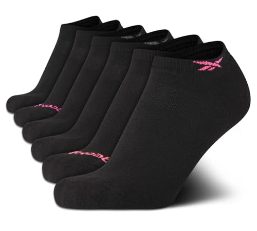 Reebok Womens No Show Socks 6 Pack Black - Moisture Wicking Cushioned Low Cut