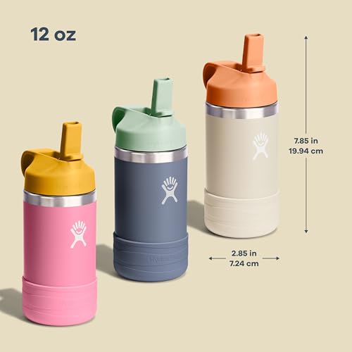 Hydro Flask Kids Water Bottle for School - Stainless Steel and Insulated with Straw Cap - 12 Oz Dahlia