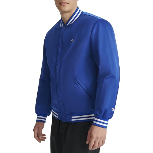 Champion mens Logo Striped-trim Varsity Jacket