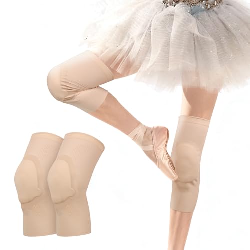 Ultra-Thin Dance Knee Sleeves with Gel Pads for Ballet, Yoga, Cheerleading, Girls, Small / Skin