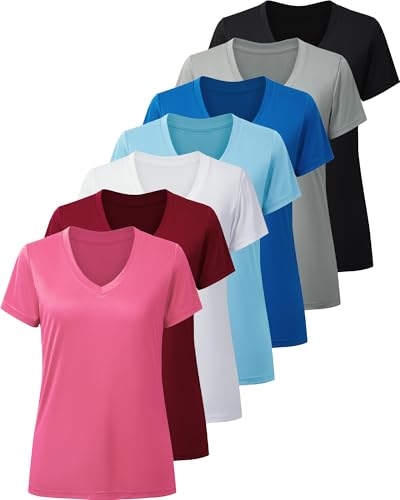 Women's Workout Shirts - Moisture Wicking Quick Dry Athletic T-Shirts - 7 Pack, X-Large