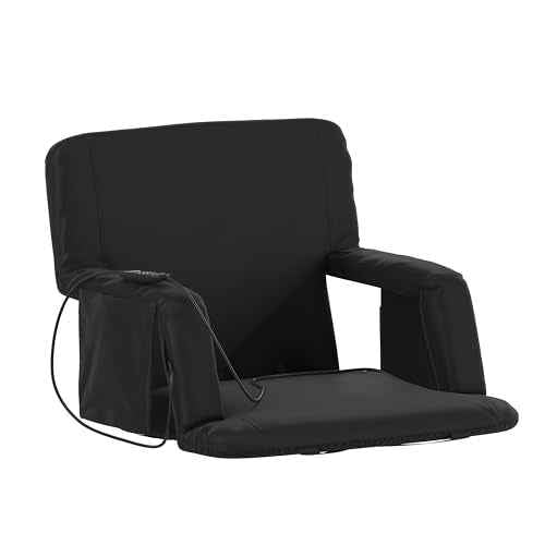 Flash Furniture Malta Extra Wide Heated Stadium Seat with Back Support, 6 Recline Positions, Portable Chair with Backpack Straps, USB Battery Pack Not Included, Black