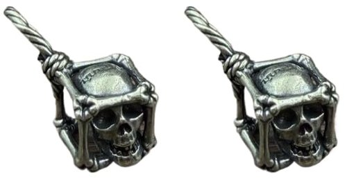 Seeby 2pcs Prison Cage Skull Brass Bead Paracord Lanyard Cord Beads Pendant Charms Pendant for Knife Lanyard Cord Bracelet Keychains EDC DIY Accessories (p1)