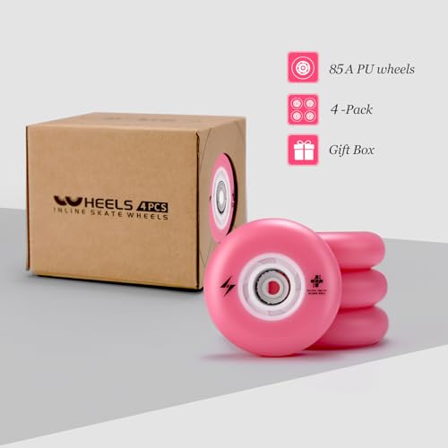 Pink 76mm LED Light-Up Inline Skate Wheels 90A for Indoor Outdoor Skating