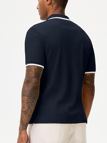 Men's Regular Fit Short Sleeve Knit Polo Shirt - Large Navy Blue