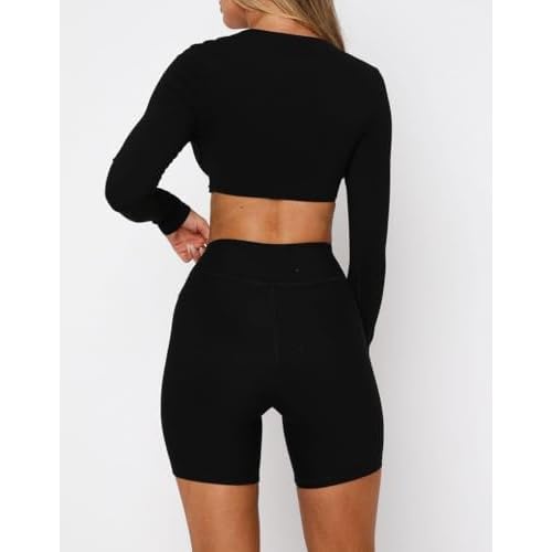 INFITTY Womens Long Sleeve Crop Workout Tops Double Lined Twist Deep V Neck T Shirts Yoga Athletic Top Tee