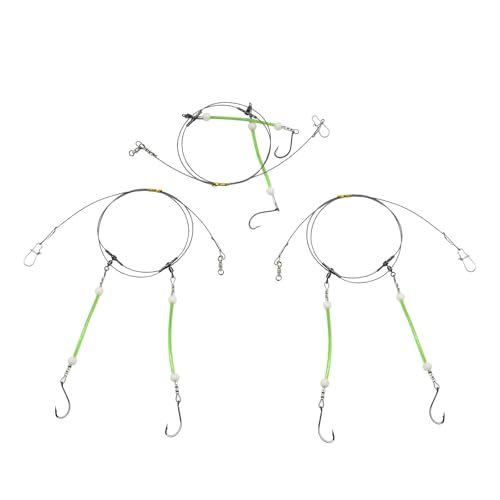 Saltwater Fishing Leaders Kit 16# 49-Strand Stainless Steel Cable Rig with Hooks & Beads - 2 Arm