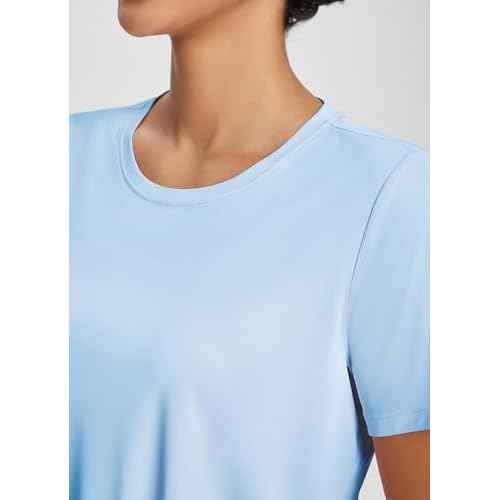 baleaf Women's Workout Tops Athletic Shirts Cropped Short Sleeve Split Back Running Gym Quick Dry Sun Protection UPF 50+