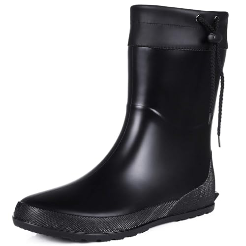Asgard Women's Mid Calf Rain Boots - Lightweight Gardening Shoes, Black, 8-8.5 / 9.8" Shaft