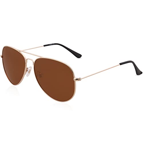 Brown Polarized Aviator Sunglasses for Men Women - 62mm Classic Vintage Sunnies