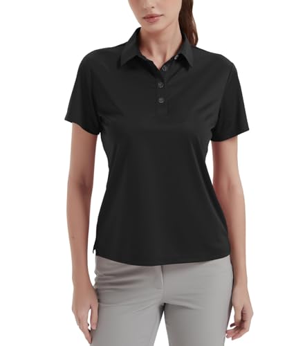 Women's Polo Shirts UPF 50+ Quick Dry Short Sleeve Collared Golf Shirt Medium Black