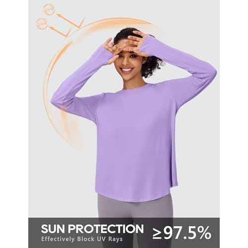 PINSPARK Soft Long Sleeve Workout Tops for Women Thumb Holes UV Sun Protection Quick Dry Golf Running Hiking Rash Shirts