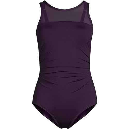 Lands' End Women's Chlorine Resistant Smoothing Control Mesh High Neck One Piece Swimsuit 18 BlackBerry