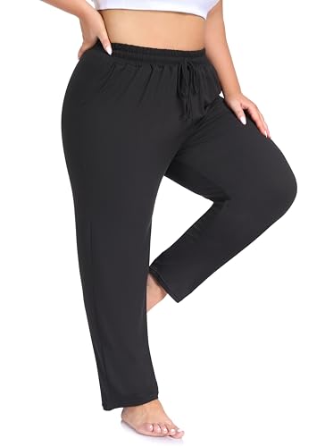 Plus Size Women's Yoga Pants with Pockets - Black, 3X, Lounge & Joggers