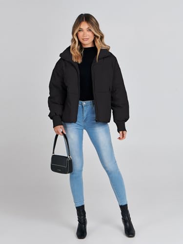 Women's Long Sleeve Quilted Puffer Jacket Winter Coat - Small Black
