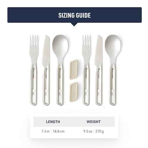 Sea to Summit Detour Stainless Steel Camp Cutlery Set, 2 Person (2 Knives, Forks, Spoons, w/Silicone Keeper)