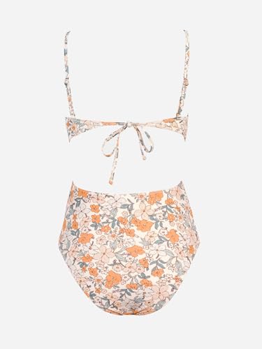 Women's Scoop Neck Monokini Swimsuit - Cutout One-Piece Bathing Suit, Medium / Yellow Ditsy Floral