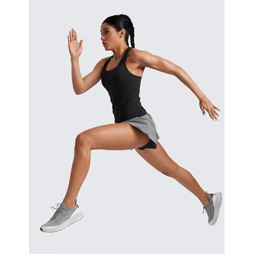 CRZ YOGA Seamless Racerback Tank Tops for Women - Gym Workout Athletic Running Sleeveless Shirts Breathable Scoop Neck
