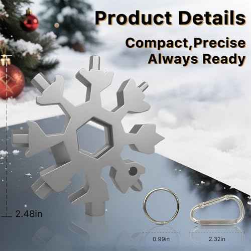 Stocking Stuffers for Men 2025,18-in-1 Snowflake Multi Tool 2 Pack,White Elephant Gifts for Coworkers,Adults,Stainless Steel Multitool with Carabiner & Bottle Opener - Gift for Him (Silver)