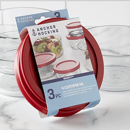 Replacement Lids for 4-Cup Glass Food Storage Containers - Set of 3, Compatible with Pyrex