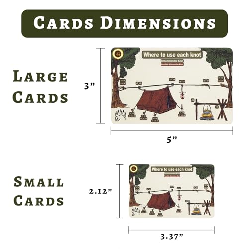 Large Knot Tying Kit with Waterproof Knot Cards for Camping & Survival - Regular + Large Cards
