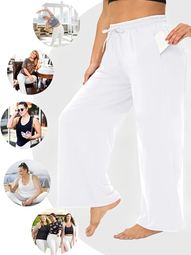 Plus Size Wide Leg Pants for Women with Pockets Drawstring Lounge Trousers