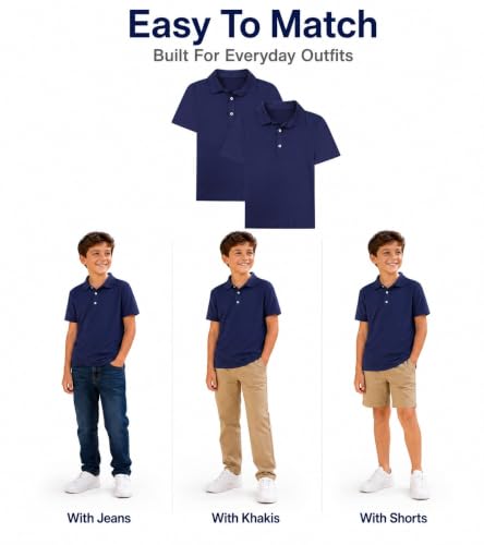 10 Years Navy Performance Polo Shirts for Boys - Pack of 2 School Uniforms