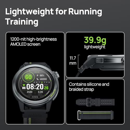 Mibro GS Active2 Running GPS Watch with 46mm AMOLED, Lightweight and 15-Day Battery, Supports Training Guidance and Dual-Band GNSS, 150+ Sport Modes (Dark Gray)