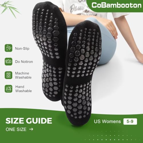 Women's Bamboo Pilates Socks with Grips - 4 Pairs, Black - CoBambooton