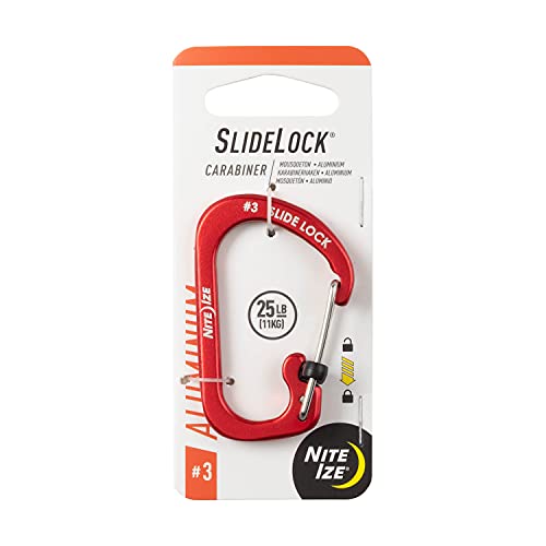 Nite Ize Size-3 Locking Aluminum Carabiner with SlideLock - Red, Pack of 1