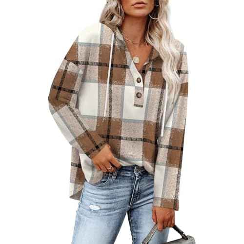 RUMIA Womens Tops V Neck Button Sweatshirt for Women Pullover Long Sleeve Shirts Fall Outfits 2025 Loose Fit S-3XL
