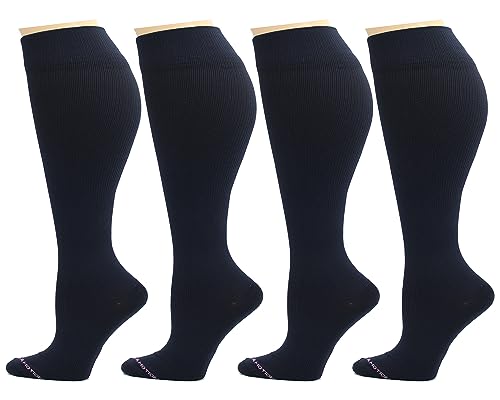 Women's Wide Calf Compression Knee High Socks - Graduated Support Navy Solid