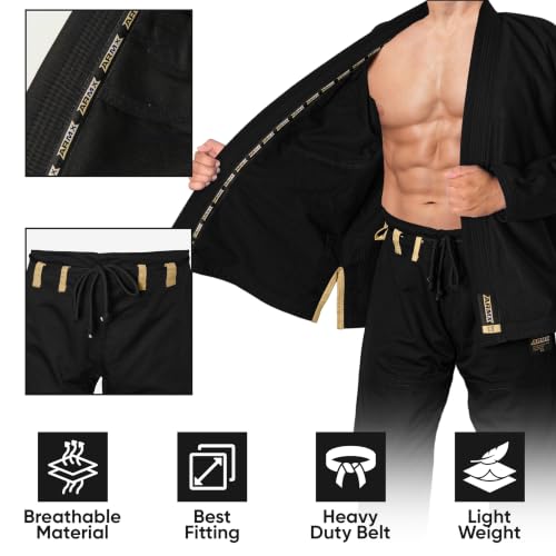 ArmX Black A3 Brazilian Jiu-Jitsu Gi for Men and Women with Jacket, Pants & Belt