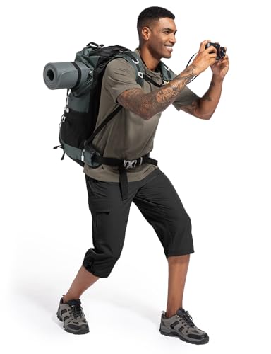 Moosehill Men's Cargo Long Shorts - 3/4 Length Quick-Dry Hiking Pants - Black 40