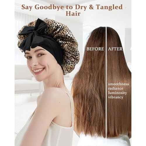 100% Mulberry Silk Bonnet for Sleeping Women Double Layer Silk Hair Bonnet Natural Sleep Cap with Elastic£¨Black + Leopard£©