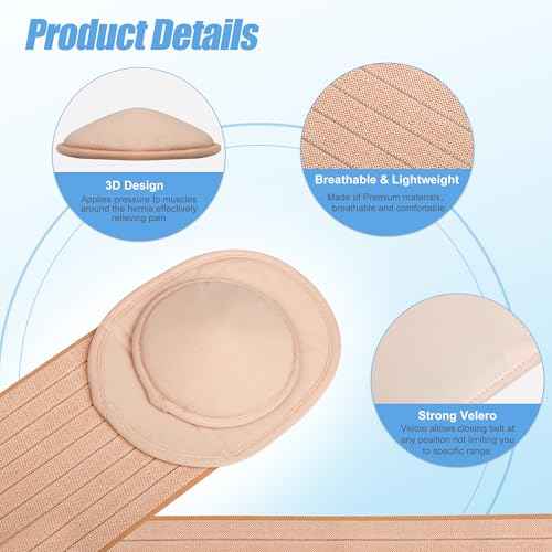 Umbilical Hernia Belt with Compression Pad Abdominal Support Binder for Men and Women Belly Button Navel Hernia Support Relieve Pain for Incisional, Ventral, Inguinal Hernia (Large)