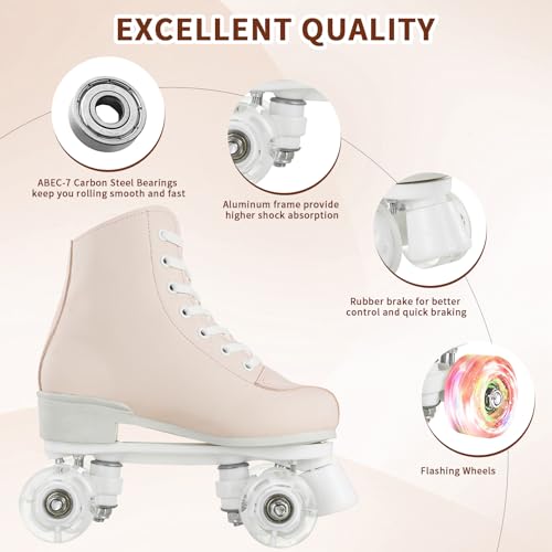 Women's Light Up Roller Skates - Adjustable Double Row Outdoor Derby Shoes Pink 7.5