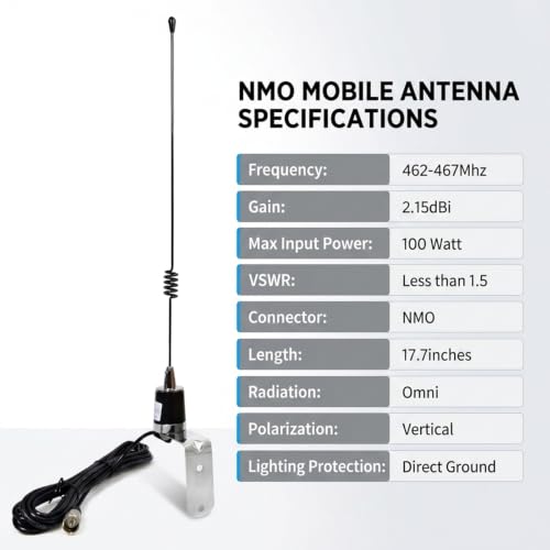UHF GMRS NMO Antenna with Mounting Bracket and 13.1ft Coaxial Cable