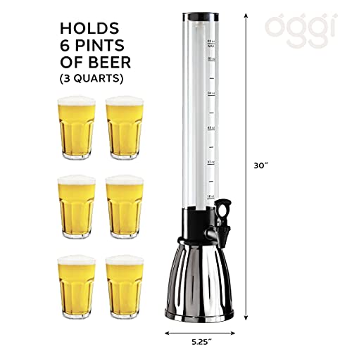 OGGI Beer Tower 88oz - Beverage Dispenser with Spigot & Ice Tube, Margarita Tower, Mimosa Tower, Perfect Drink Dispensers for Parties, Drink Tower, Holds 6 Pints of Beer ? Stainless