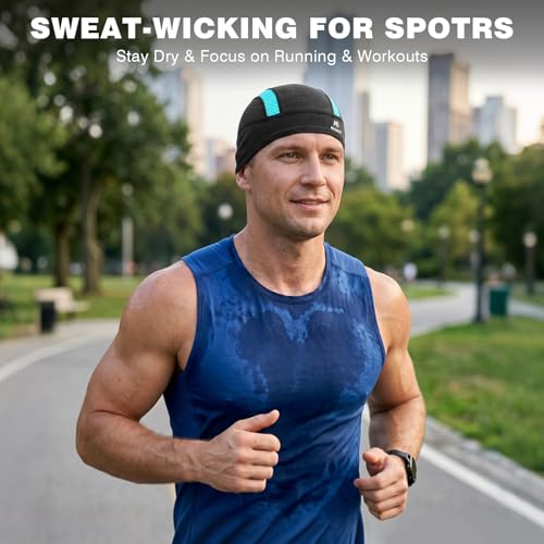 Cooling Skull Cap for Men - Breathable Mesh Sweat-Wicking Cycling Helmet Liner Black+Black+Black