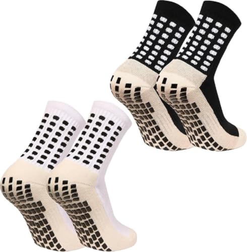 Men's Soccer Non-Slip Athletic Socks with Anti-Slip Pads - Black & White, Size Large