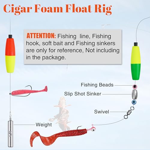 Fishing Floats Peg Cigar Shape Foam Bait Indicators - Mixed Colors 2in 12pcs