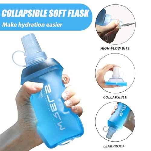 200ml/350ml/500ml Collapsible Soft Flask,BPA Free Folding Soft Water Bottle with Hanging Ring,Lightweight TPU Hydration Flask for Running Marathon Cycling Hiking(350ml-2 Packs)