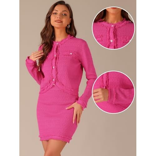 Allegra K 2 Piece Sweater Skirt Set for Women Business Casual Outfit Knit Long Sleeve Short Jacket Skirt Set