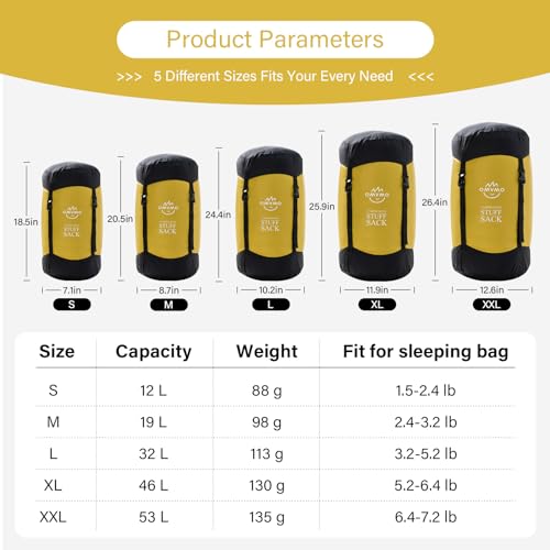 XXL Water-Resistant Compression Sack 53L Yellow Ultra Light Camping Gear