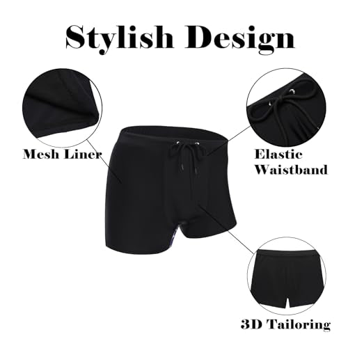 Men's Square Leg Swim Briefs - Black Large Athletic Swim Trunks with Liner