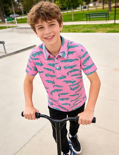Boys Polo Shirt Short Sleeve Golf Clothes Size 5-14 - Blue & Pink, 9-10 Years