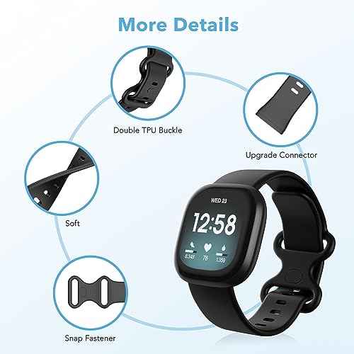 2 Pack Waterproof Bands Compatible with Fitbit Versa 3 / Fitbit Versa 4 / Fitbit Sense/Sense 2 Bands, Classic Soft Sports Replacement Wristbands for Women Men (Large 7.1''-8.7'', black/black)