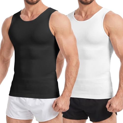 Men's Sleeveless Compression Shirt Body Shaper Vest Large Black & White Slimming Tank Top