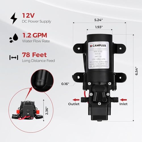 12V DC Water Pump 1.2 GPM Diaphragm Pump for RV Marine Boat Garden
